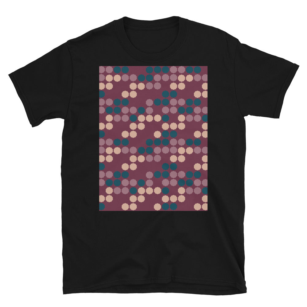 Patterned Short-Sleeve Unisex T-Shirt | 50s Style Burgundy | Vintage Dot Matrix