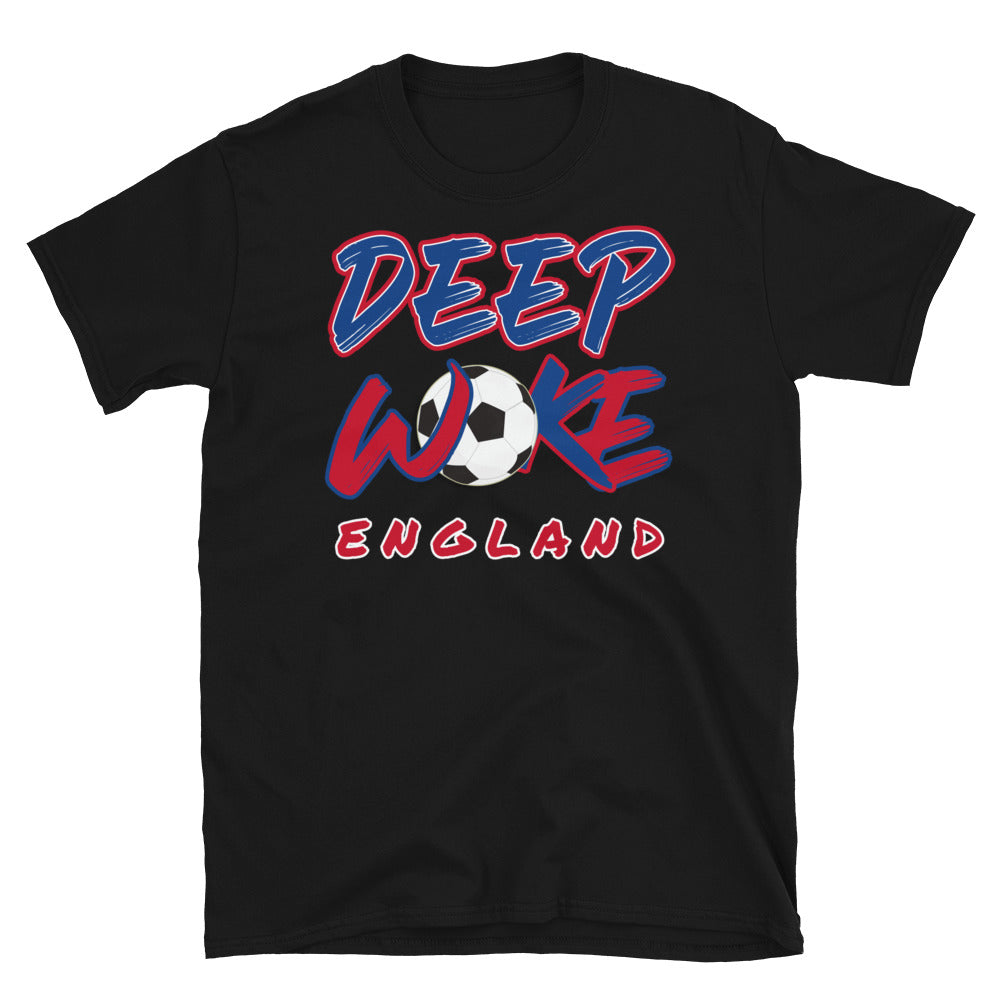 Deep Woke England t-shirt with the Euro 2021 Championship football icon on this black cotton t-shirt