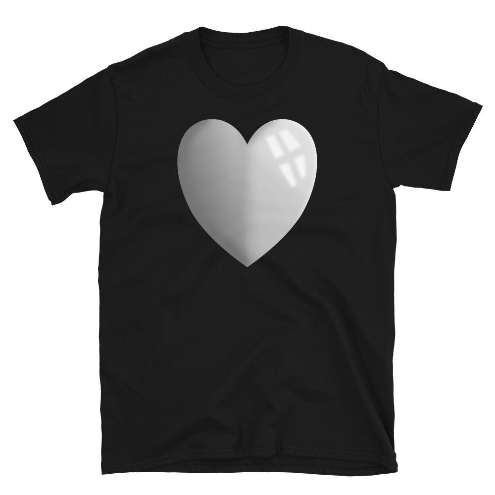 Chrome hearts shiny monochromatic graphic showing a single chrome heart on this adorable cute black cotton t-shirt by BillingtonPix