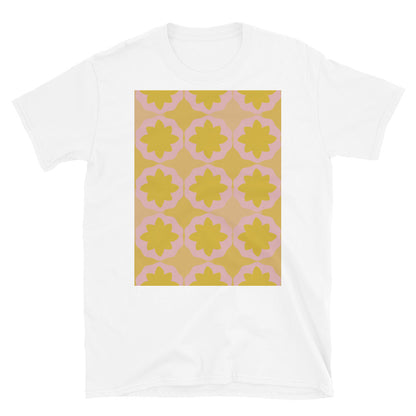 Patterned T-Shirt | Pink Orange Retro Style | Geometric Flock