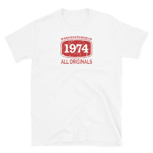 All Originals 1974 t-shirt in vintage retro style, red graphic tee by BillingtonPix on this white cotton t-shirt